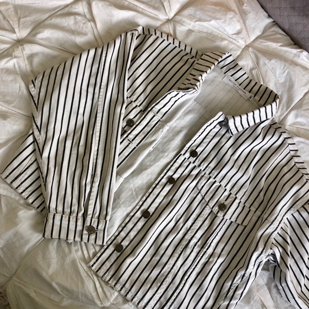 Black & White Striped Denim Jacket